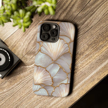 Luxury Pearl Seashell Phone Case, Gold Foil Inlaid Mosaic Coastal Aesthetic Protective Cover, Shockproof Dual Layer Slim Phone Case for iPhone 16 15 14 13 12 Pro Max, Samsung S26 S25 S24 S23 HNSJK0029