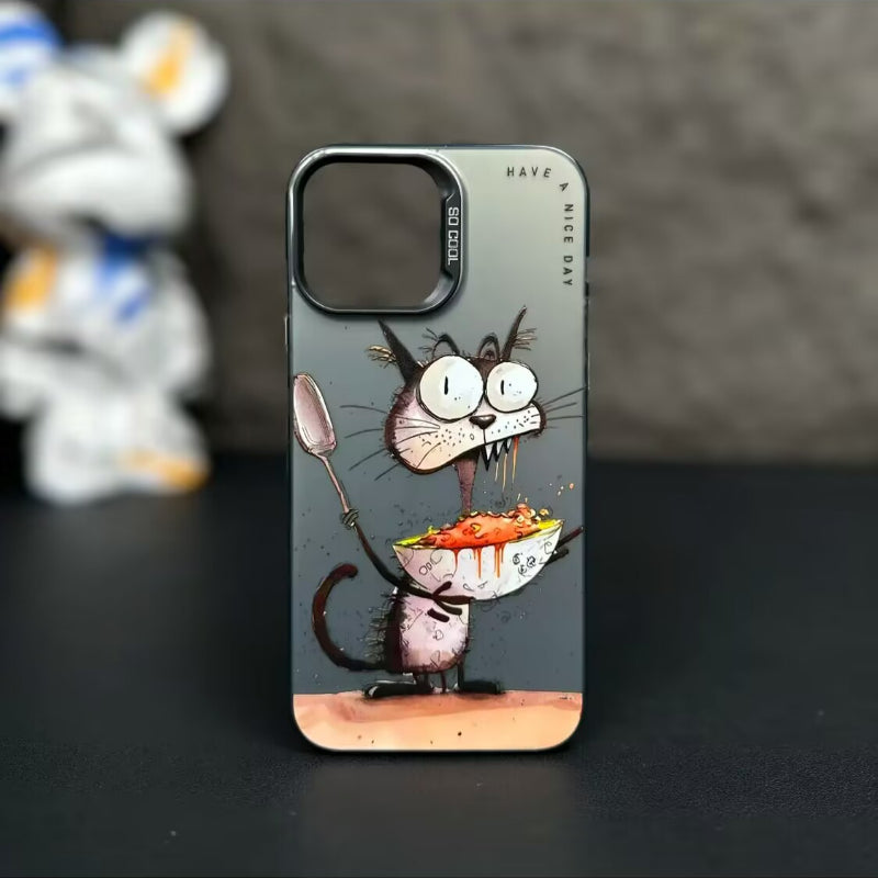 【BUY 4 ONLY PAY FOR 2】So Cool Case for iPhone with Unique Design, Watercolor Animal Hard Back + Soft Frame with Independent Button Protective Case for iPhone - Melon-eating cat