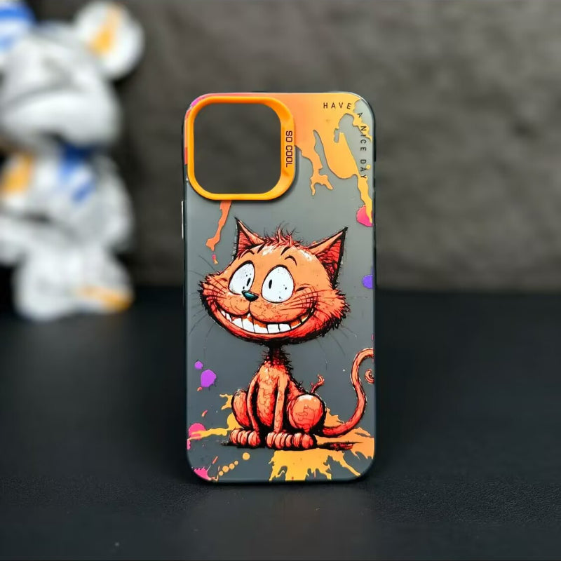 【BUY 4 ONLY PAY FOR 2】So Cool Case for iPhone with Unique Design, Watercolor Animal Hard Back + Soft Frame with Independent Button Protective Case for iPhone -Funky cat