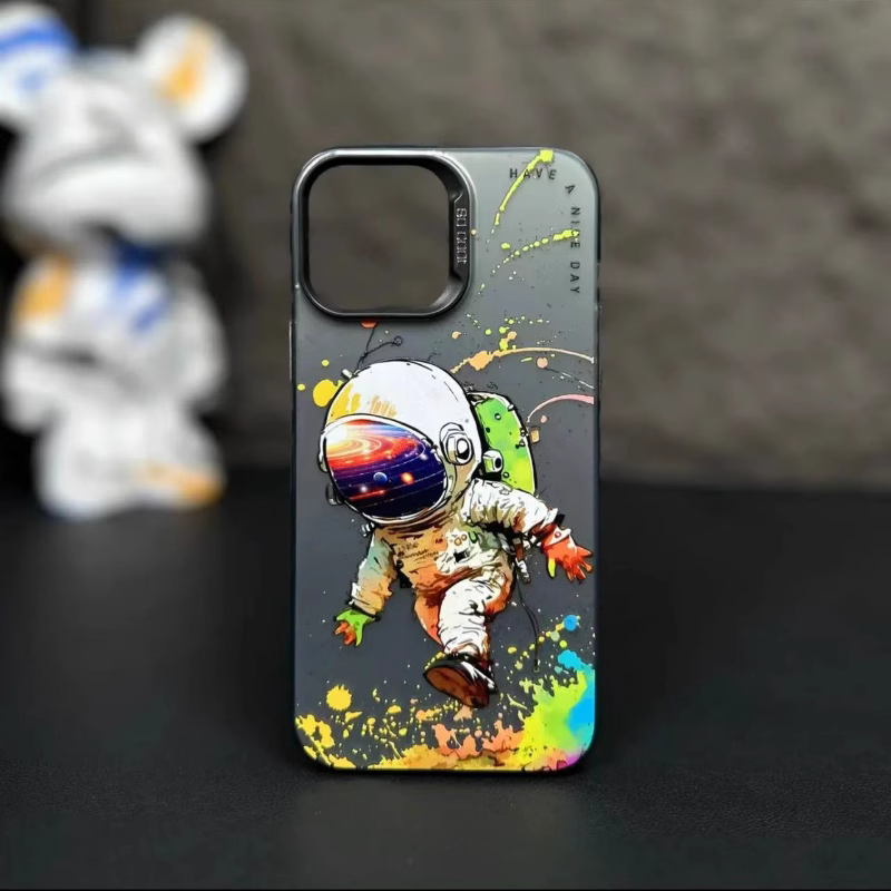 【BUY 4 ONLY PAY FOR 2】So Cool Case for iPhone with Unique Design, Watercolor Animal Hard Back + Soft Frame with Independent Button Protective Case for iPhone -Black astronaut