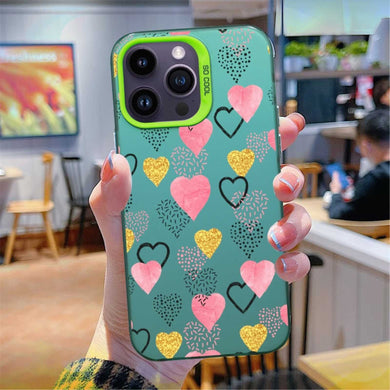 【BUY 4 ONLY PAY FOR 2】So Cool Case for iPhone with Unique Design, watercolor painting + Soft Frame with Independent Button Protective Case for iPhone -Glittering Gold Pink Hearts