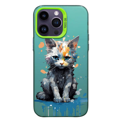 【BUY 4 ONLY PAY FOR 2】So Cool Case for iPhone with Unique Design, Watercolor Animal Hard Back + Soft Frame with Independent Button Protective Case for iPhone - Sitting Cat