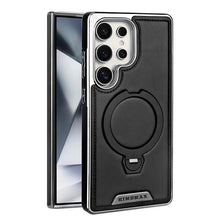 Leather-Backed Magnetic Folding Stand Case Compatible with S25/S24/S23 Phone Case (Black,for S23)