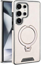 Leather-Backed Magnetic Folding Stand Case Compatible with S25/S24/S23 Phone Case (Black,for S23)