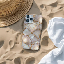 Luxury Pearl Seashell Phone Case, Gold Foil Inlaid Mosaic Coastal Aesthetic Protective Cover, Shockproof Dual Layer Slim Phone Case for iPhone 16 15 14 13 12 Pro Max, Samsung S26 S25 S24 S23 HNSJK0029