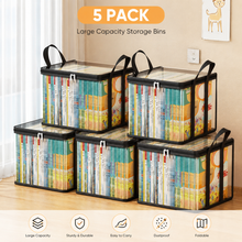 2 PCS Large Storage Transparent Box - Duty Space-180° Flip Cover Heavy, Saving Organizer for Books/Clothes/Documents (Black)