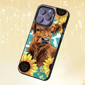 【BUY 4 ONLY PAY FOR 2】So Cool Case for iPhone with Unique Design, Hard Back + Soft Frame with Independent Button Protective Case for iPhone - cow among sunflowers