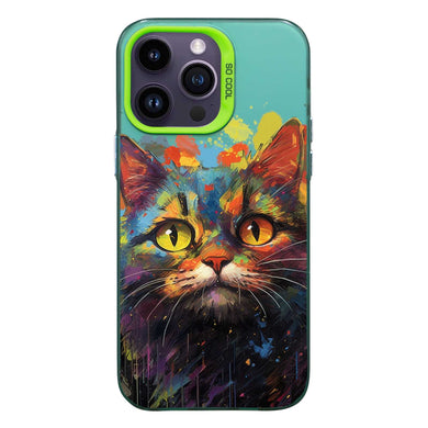 【BUY 4 ONLY PAY FOR 2】So Cool Case for iPhone with Unique Design, Watercolor Animal Hard Back + Soft Frame with Independent Button Protective Case for iPhone - Cat Painting