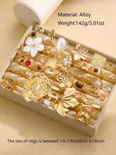 Mother's Day Gift Elegant Floral Imitation Pearl Ring Set, Zinc Alloy Wide Band Women's Rings, Statement Multi Ring, All-Season Jewelry Gift for Parties & Birthdays HNJZ0007