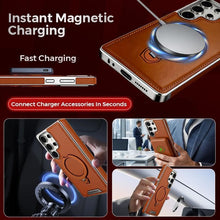 Leather-Backed Magnetic Folding Stand Case Compatible with S25/S24/S23 Phone Case (Black,for S23)