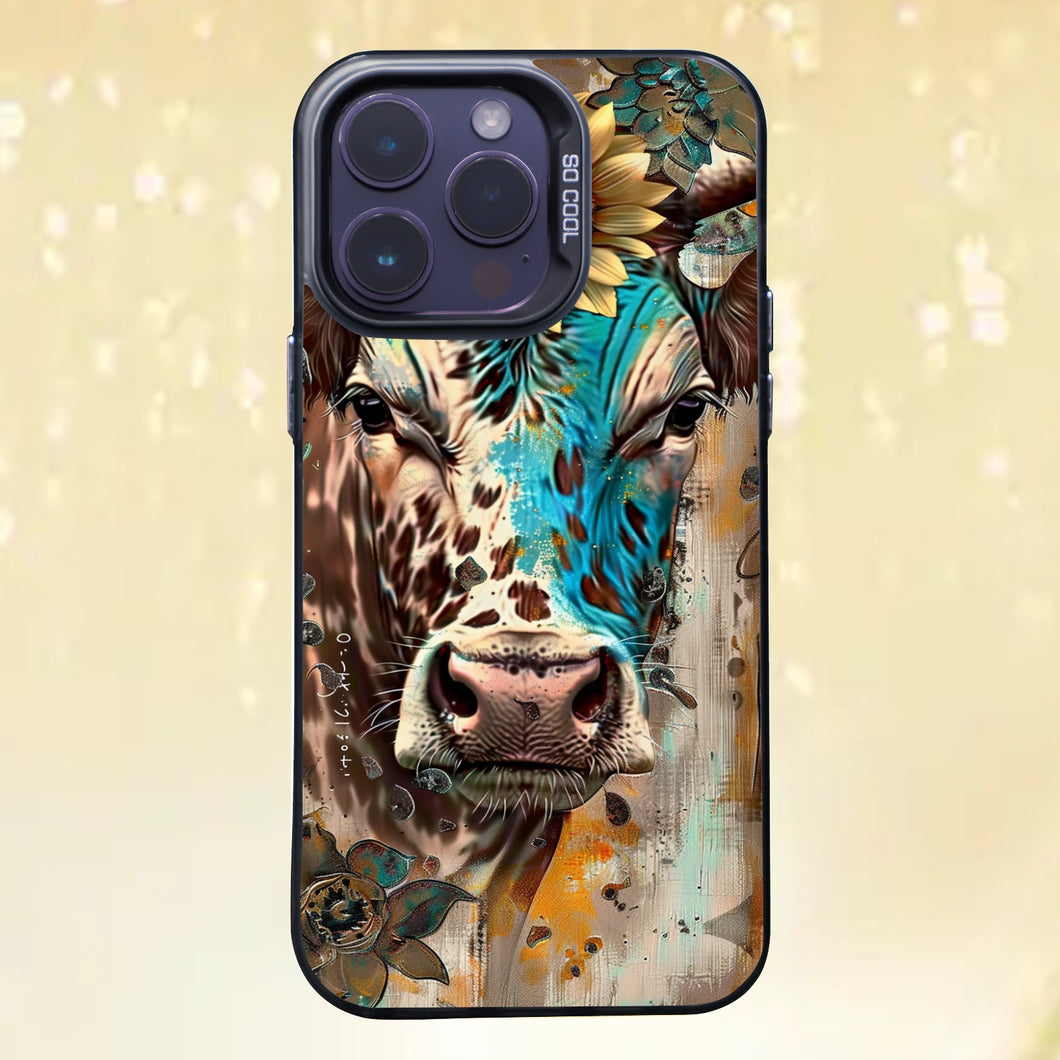 【BUY 4 ONLY PAY FOR 2】So Cool Case for iPhone with Unique Design, Hard Back + Soft Frame with Independent Button Protective Case for iPhone - cow face in the center of leopard