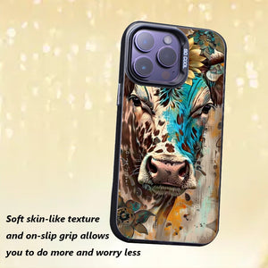 【BUY 4 ONLY PAY FOR 2】So Cool Case for iPhone with Unique Design, Hard Back + Soft Frame with Independent Button Protective Case for iPhone - cow face in the center of leopard