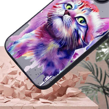 【BUY 4 ONLY PAY FOR 2】So Cool Case for iPhone with Unique Design, Watercolor Animal Hard Back + Soft Frame with Independent Button Protective Case for iPhone - Purple Cat