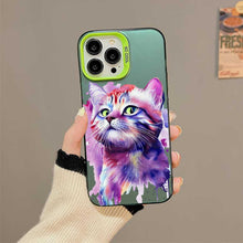 【BUY 4 ONLY PAY FOR 2】So Cool Case for iPhone with Unique Design, Watercolor Animal Hard Back + Soft Frame with Independent Button Protective Case for iPhone - Purple Cat