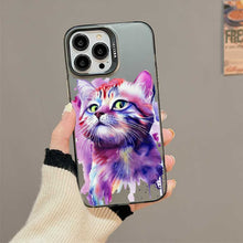 【BUY 4 ONLY PAY FOR 2】So Cool Case for iPhone with Unique Design, Watercolor Animal Hard Back + Soft Frame with Independent Button Protective Case for iPhone - Purple Cat