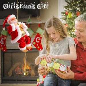 Electric Climbing Santa Claus Ladder with Parachute Christmas Tree Toy with LED Indoor Outdoor Christmas Holiday Decoration