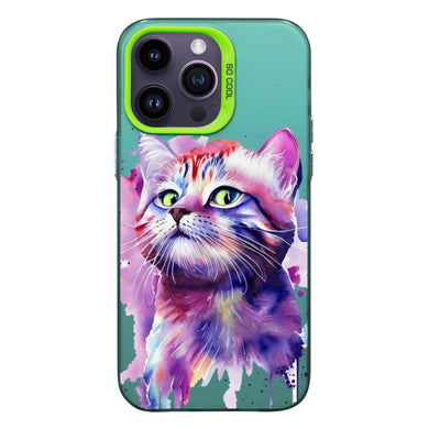 【BUY 4 ONLY PAY FOR 2】So Cool Case for iPhone with Unique Design, Watercolor Animal Hard Back + Soft Frame with Independent Button Protective Case for iPhone - Purple Cat