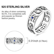 Silver-Plated Lucky Amulet Ring - Adorned with Evil Eye, 4-Leaf Clover, Horseshoe, Cubic Zirconia - Women's Costume Jewelry, Ideal Women's Gift HNJZ0024