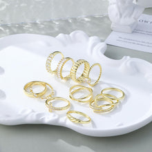 Gold-Tone 12-Piece Ring Set for Women: Versatile Mix & Match Styles with Zircon & Stripped Design - Chic Everyday Jewelry HNJZ0005