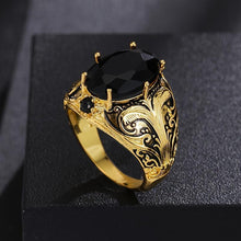 Vintage Men's Ring with Black Oval Artificial Gemstones, Copper Craft, Retro Gold Finish, Casual Daily Wear Ring, Perfect Gift for Men and Women HNJZ0016