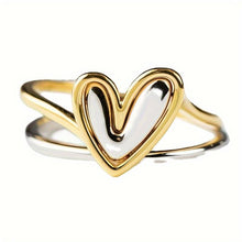 Minimalist Asymmetric Two-Tone Heart Ring for Women, Creative Stylish Casual Daily Accessory, Perfect Valentine's Day Gift HNJZ0013