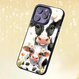 【BUY 4 ONLY PAY FOR 2】So Cool Case for iPhone with Unique Design, Hard Back + Soft Frame with Independent Button Protective Case for iPhone - cute cow and her mom