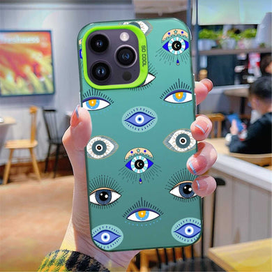 【BUY 4 ONLY PAY FOR 2】So Cool Case for iPhone with Unique Design, watercolor painting + Soft Frame with Independent Button Protective Case for iPhone -Evil Eyes