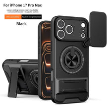 Heavy Duty Slide Camera Cover Phone Case, Built-in Magnetic Ring Stand Full Body Protection Case for iPhone & Samsung, Rugged Shockproof Back Cover HNSJK0035