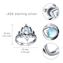 925 Steling Silver Moonstone Lotus Ring, Vintage Spiritual Growth and Enlightenment Jewelry, Symbol of the Goddess Heqet, Pagan Symbol, Synthetic Moonstone Lotus Flower Jewelry Gift for Mom Girlfriend, Mother's day Gift HNJZ0019