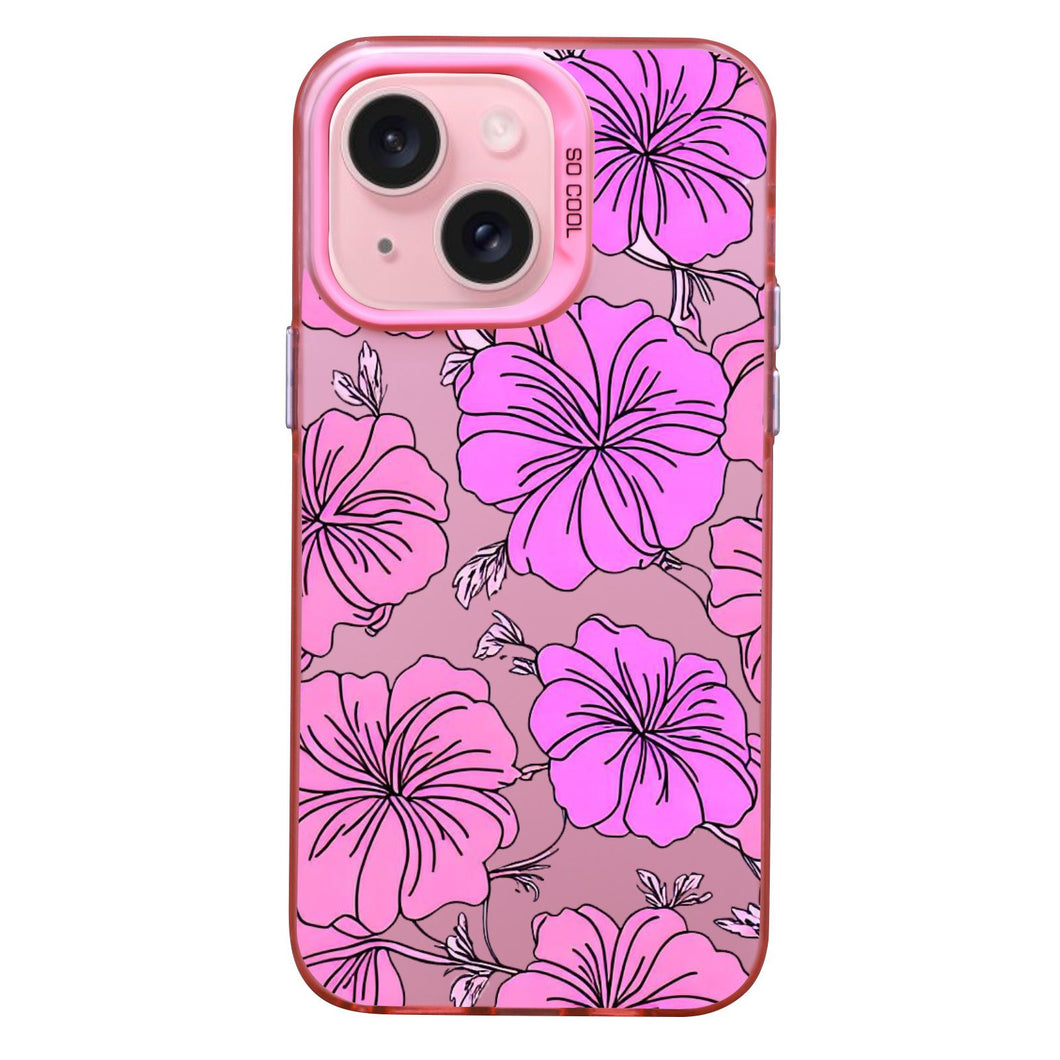 【BUY 4 ONLY PAY FOR 2】Pink Cute Case for iPhone with Unique Graphic Design, Hard Back + Soft Frame Protective Case - Coconut Girl Aesthetic Hibiscus Flower Pink Y2K Hawaiian