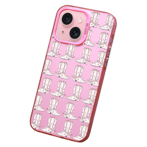 【BUY 4 ONLY PAY FOR 2】Pink Cute Case for iPhone with Unique Graphic Design, Hard Back + Soft Frame Protective Case - Cowgirl Boots Trendy Western Aesthetic