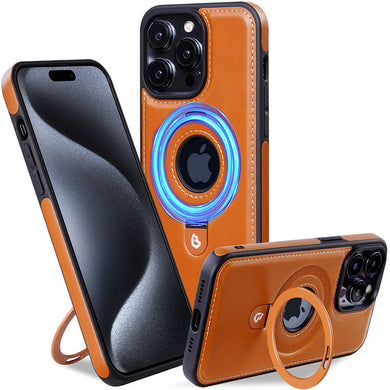 Luxury Leather Folding Stand Support Wireless Charging Case for iPhone