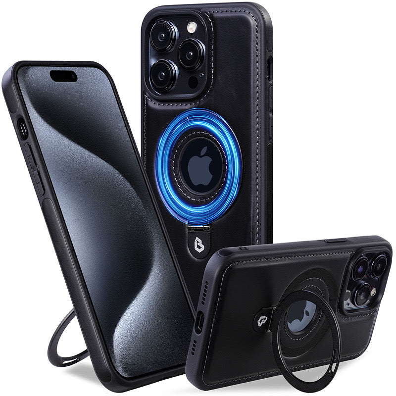 Luxury Leather Folding Stand Support Wireless Charging Case for iPhone