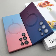 For Samsung S23ultra magnetic suction mobile phone case liquid silicone s21 two-color gradient s22 lens film anti-fall cover
