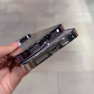 For iphone15 mobile phone case PC electroplated transparent iPhone 14 large window 13 comes with lens film