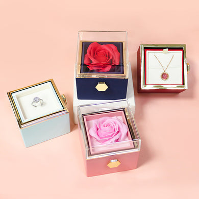 Rotating Valentine's Day Gift Everlasting Flower Soap Flower Gift Box Rose Proposal Jewelry Box Ring Necklace Packaging Box
