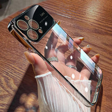 For iphone15 mobile phone case PC electroplated transparent iPhone 14 large window 13 comes with lens film