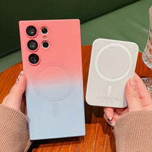 For Samsung S23ultra magnetic suction mobile phone case liquid silicone s21 two-color gradient s22 lens film anti-fall cover