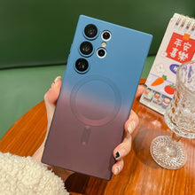 For Samsung S23ultra magnetic suction mobile phone case liquid silicone s21 two-color gradient s22 lens film anti-fall cover