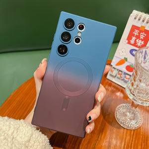 For Samsung S23ultra magnetic suction mobile phone case liquid silicone s21 two-color gradient s22 lens film anti-fall cover