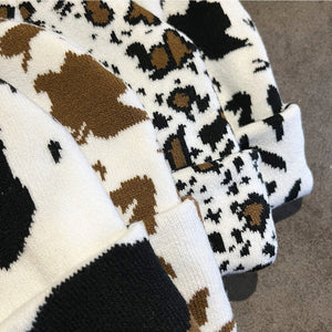 Autumn and winter new retro fashionable cow leopard print knitted hat woolen hat