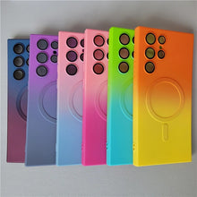 For Samsung S23ultra magnetic suction mobile phone case liquid silicone s21 two-color gradient s22 lens film anti-fall cover