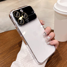For iphone15 mobile phone case PC electroplated transparent iPhone 14 large window 13 comes with lens film
