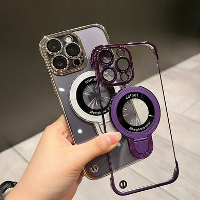 Suitable for iphone 15 Promax frameless ultra-thin mobile phone case iPhone 14 U-shaped bracket lens film protective cover
