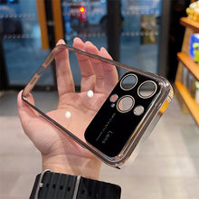 For iphone15 mobile phone case PC electroplated transparent iPhone 14 large window 13 comes with lens film