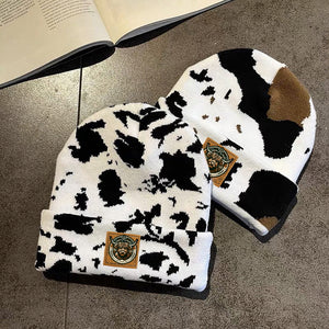 Autumn and winter new retro fashionable cow leopard print knitted hat woolen hat