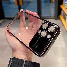 For iphone15 mobile phone case PC electroplated transparent iPhone 14 large window 13 comes with lens film