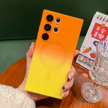 For Samsung S23ultra magnetic suction mobile phone case liquid silicone s21 two-color gradient s22 lens film anti-fall cover