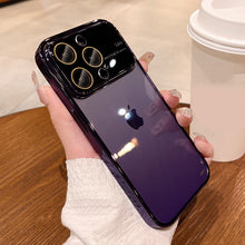 For iphone15 mobile phone case PC electroplated transparent iPhone 14 large window 13 comes with lens film