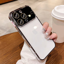 For iphone15 mobile phone case PC electroplated transparent iPhone 14 large window 13 comes with lens film
